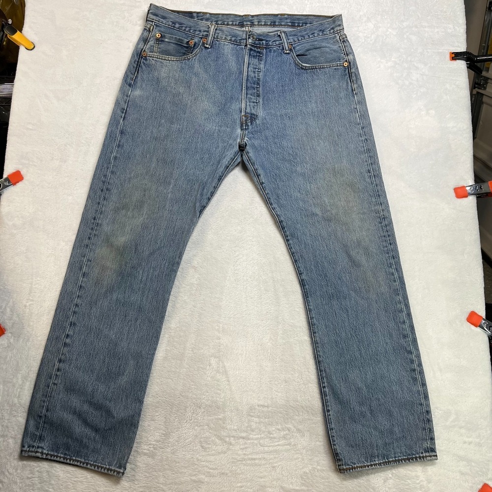 Levi's 501 Original Jeans Men's Blue Denim Mid Rise Straight Button Fly - 37x30